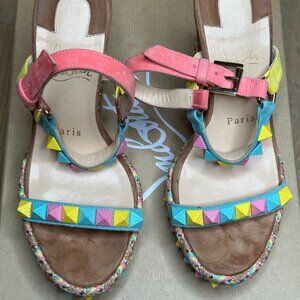 Christian Louboutin Veau Velours Pyraclou 110 Wedge Sandals | Size 36 / US 36